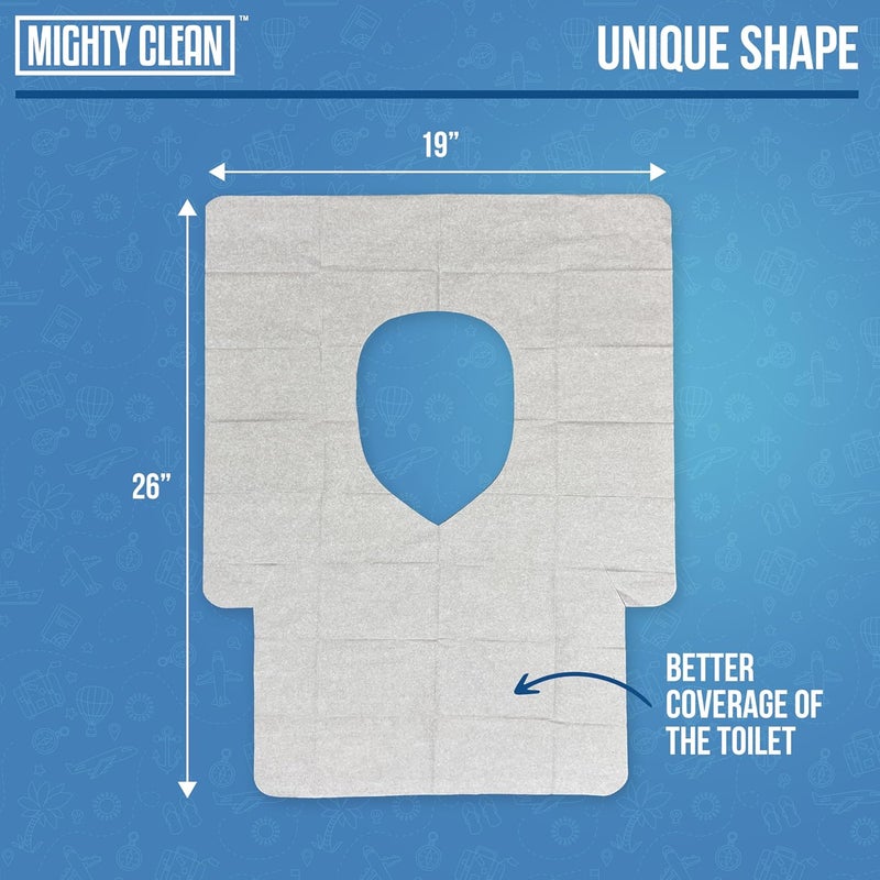 Mighty Clean Toilet Seat Covers Flushable - Upgraded XL Size| Biodegradable Paper Covers for Adults, Kids, Toddlers | Travel Essentials for Public Restroom, Airplane, Camping (50 Pack) - Image 5